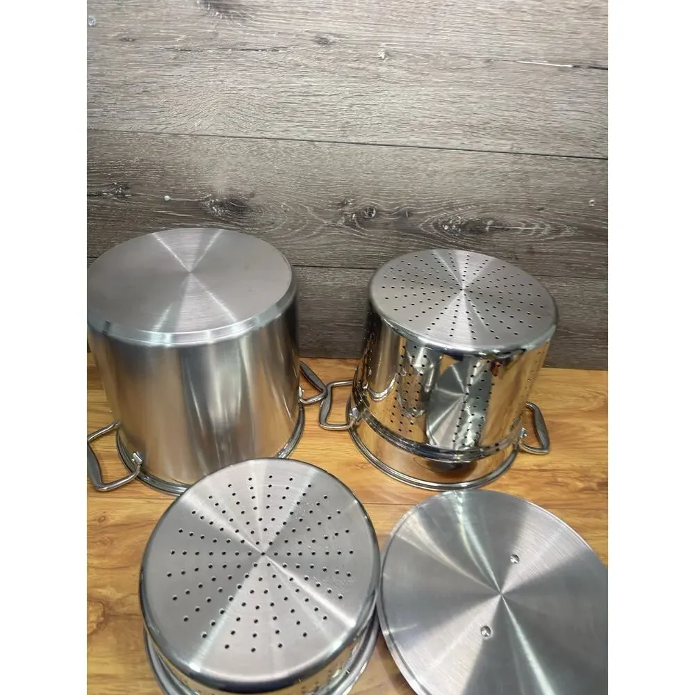 ALL CLAD Stainless Steel 12 Qt Stock Pot Pasta Pentola Strainer Steamer ~4 Pc